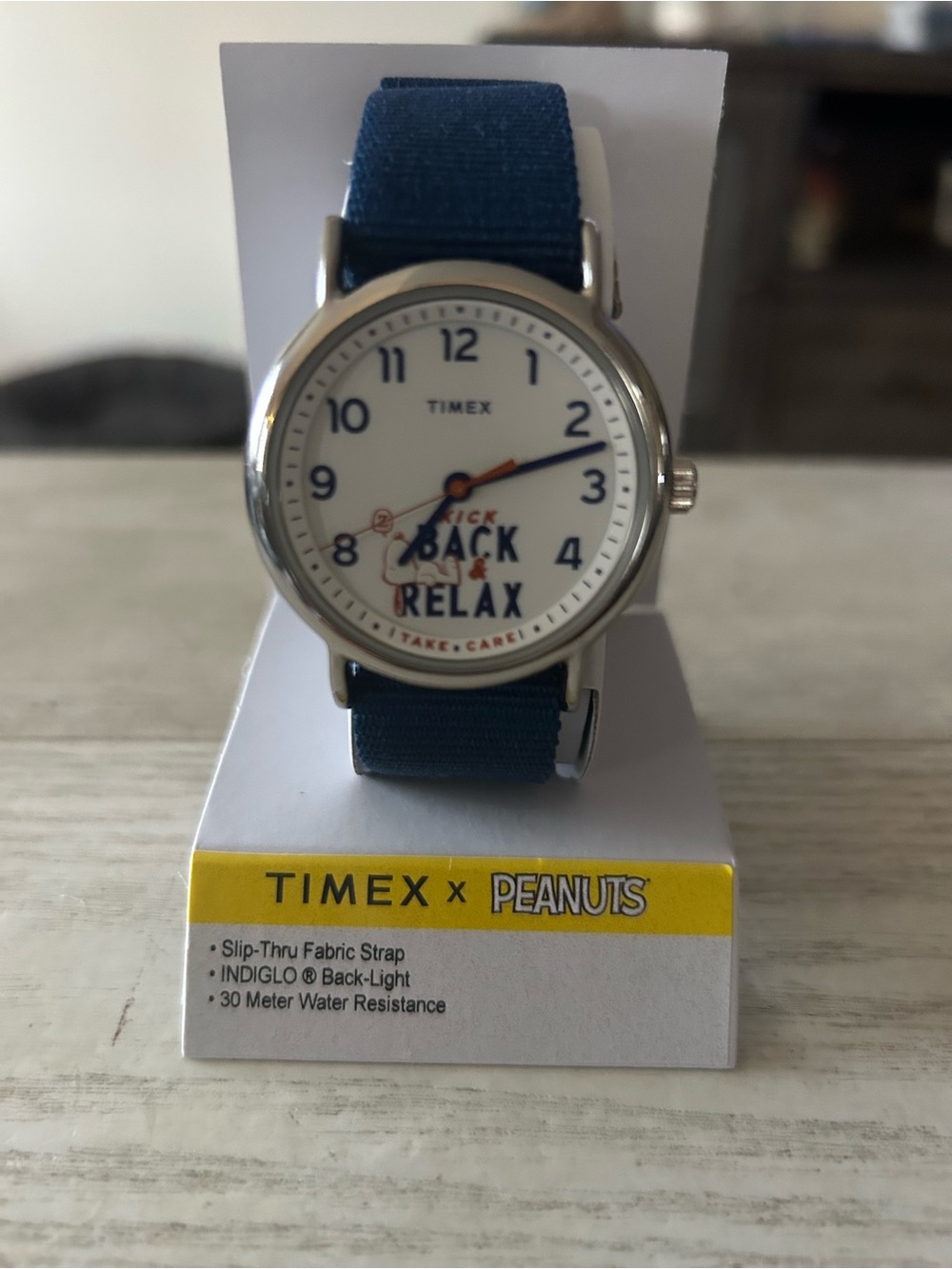 Timex Snoopy NEW White Dial Watch with Navy Fabric Strap